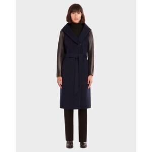 RUDSAK Modina Hooded Coat with Leather Sleeves in Night Blue Small